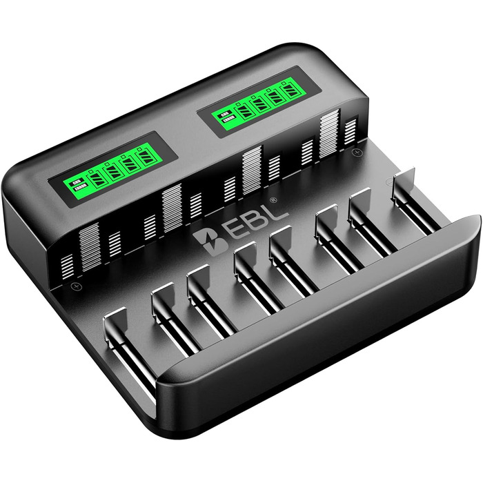 Зарядний пристрій EBL для акумуляторів AA AAA C D NI-MH, Type-C, LCD дисплей, швидка зарядка