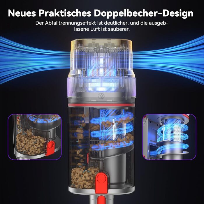 Бездротовий пилосос Vistefly V15 Ultra з акумулятором, 58000Pa, 600W, 70 хвилин роботи, подвійний дисплей, контейнер для пилу, дизайн, для твердих поверхонь, килимів, шерсті тварин