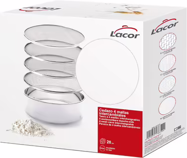 LACOR 4 Interchangeable Mesh Sieves 25 cm, 25x25x5 cm, Silver
