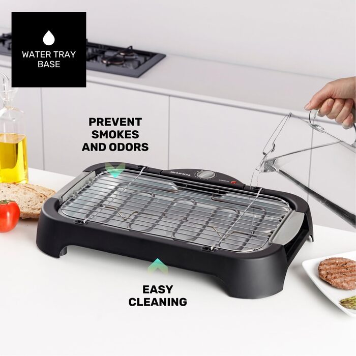 Тaurus Steakmax 2200 – гриль-плита з антипригарним покриттям, без PFOA, 2200 Вт, велика поверхня 49 x 27 см, легке очищення, піддон для жиру, неслизькі ніжки, Чорний, для приготування стейків