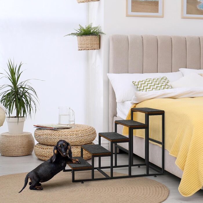 Сходинка для тварин до вікна, багатоярусне ліжко для собак зі сходинками, 4-ступенева сходинка для високих ліжок для маленьких собак та котів (Коричнева, 5 сходинок)