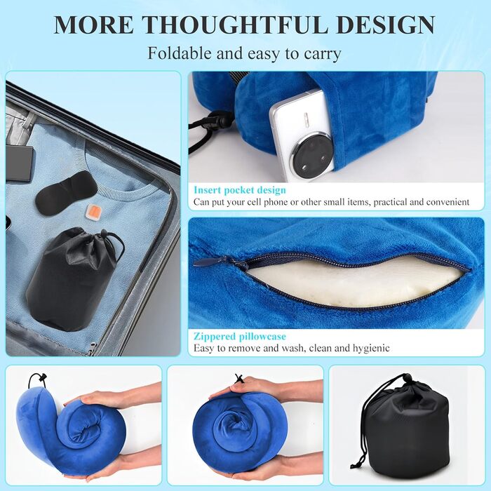 Подушка для шиї у вигляді звірка Memory Foam для подорожей на літаку/автомобілі, з чохлом, берушами та маскою для сну (Блакитна)