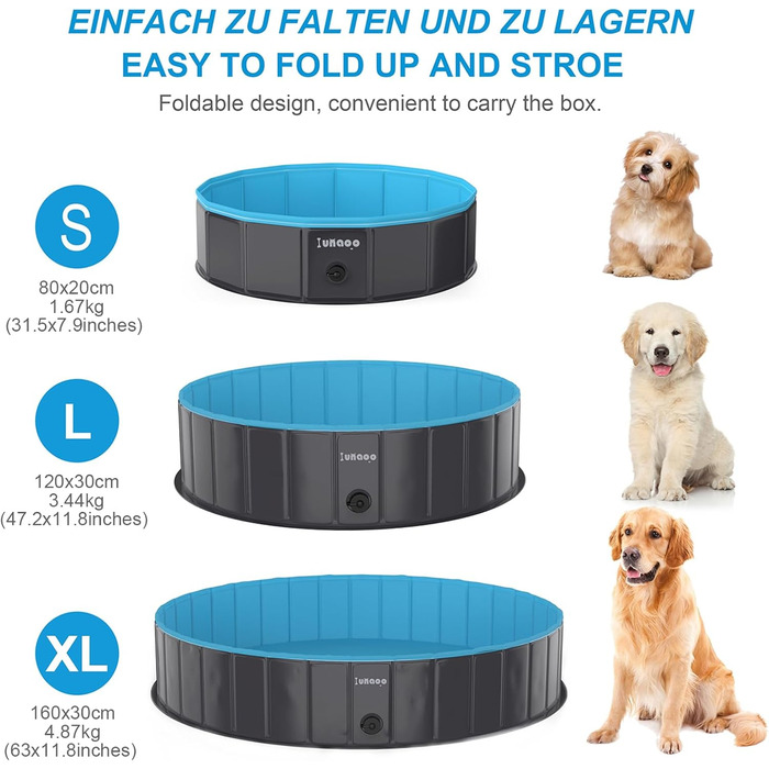 Dog Pool for Large Dogs, Foldable Swimming Pool Splash Pool Dog, Portable PVC Dog Pool Bathtub Dog Swimming Pool for Large Small Dogs, Light Blue, 80 x 20 cm
