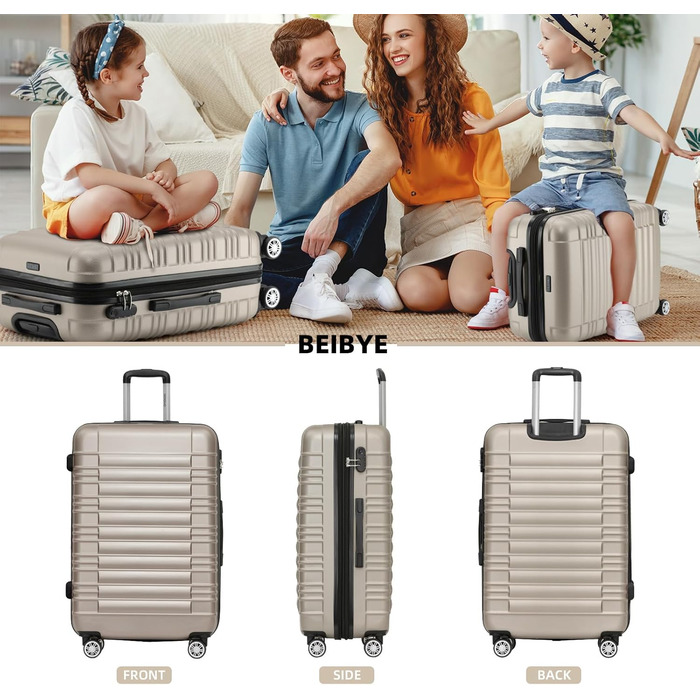Набір валіз Beibye Hartschalen: велика, середня, маленька (кофе, шампань)
