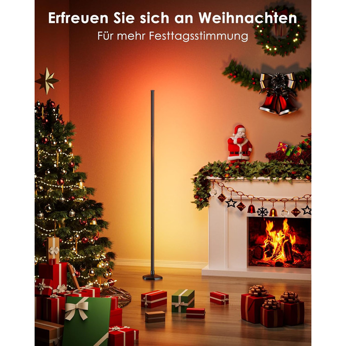 LED-підлогова лампа WISIMMALL з RGBIC підсвічуванням, 170 см, диммування, керування пультом/додаток, 16 млн кольорів, 300 режимів, музичний синхронізатор для вітальні, спальні, ігрової кімнати