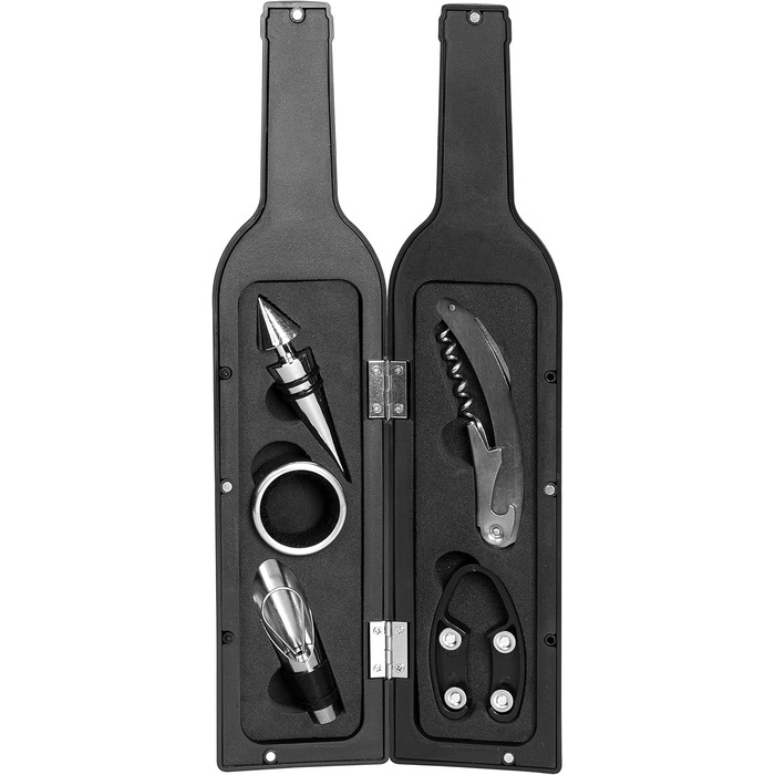 Набір для відкривання вин 5 предметів - дизайн винних пляшок, чорний колір - аксесуари для вина з різаком для фольги, штопор, виливає, кільце від бризок, нержавіючі кришки