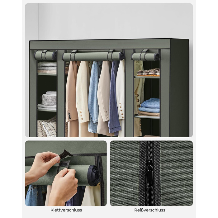 SONGMICS Wardrobe, Clothes Closet, with Clothes Rail and Shelves, Fabric Cover, for Bedroom, Dressing Room, 150 x 45 x 175 cm, LSF03H (Light Beige)