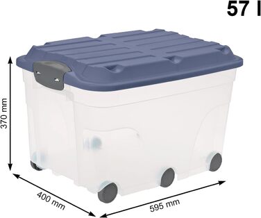Rotho Roller 6 2-Piece Storage Box Set, 57L with Lid and Wheels, Plastic (Not applicable, Blue/Transparent)