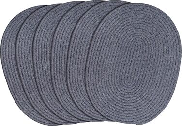 Fanquare Oval Woven Placemats Set of 6 Dark Grey Cotton Rope Braided Placemats Heat Resistant Washable Non-Slip Table Mats for Kitchen Dining Table, Home Decoration 30x40cm