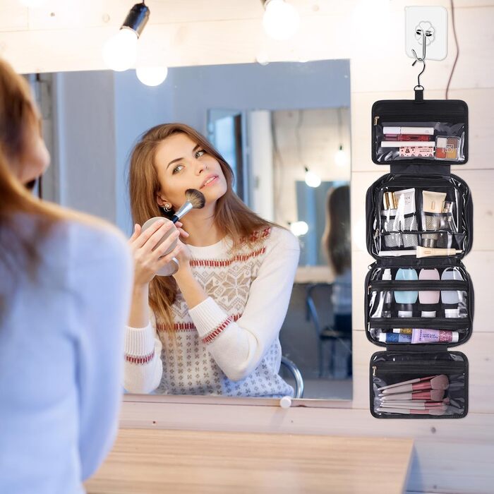 Сумка-органайзер для косметики та аксесуарів для жінок з гачком, чорна. Водонепроникна дорожня сумочка з кількома відділеннями