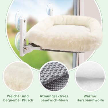 GUUSII Cat Window Perch, Cat Bed, Window Hammock, Cat Hammock, Cat Window Seat, Foldable Cat Window Lounge, Window Hammock, Cat Hanging Bed, Up to 18kg (M) (White)