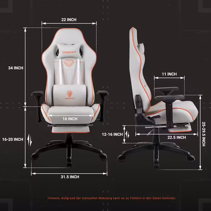 Dowinx Gaming Chair - Office Chair with 4D Armrests and Footrest - PU Leather Gamer Chair with High Load Capacity - Ergonomic Gaming Chair - Suitable as a Gaming Recliner - 150 kg (White) White 57*56*137cm