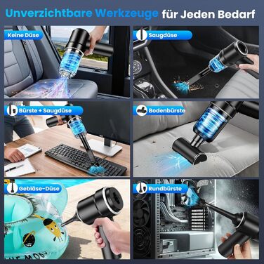 Автомобільний акумуляторний пилосос Handstaubsauger 12000Pa з HEPA-фільтром та LED підсвіткою для дому, авто, меблів, шерсті тварин