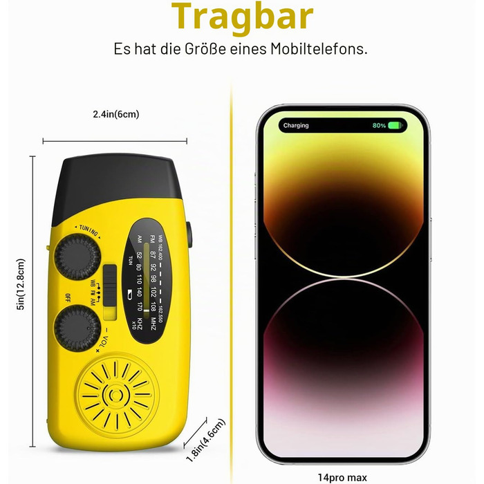 Радіо Solar Radio на сонячних батареях з ручним генератором, AM/FM, Powerbank 2000mAh, LED ліхтарик, USB зарядка для телефону - жовте