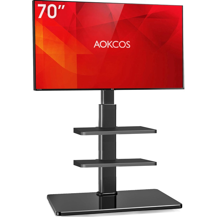 AOKCOS TV Stand for 32-70 inch Flat & Curved TVs - Adjustable Height, Swivel, Tilt, 3-Tier Shelves, VESA 400x400, up to 40kg (White/Black)