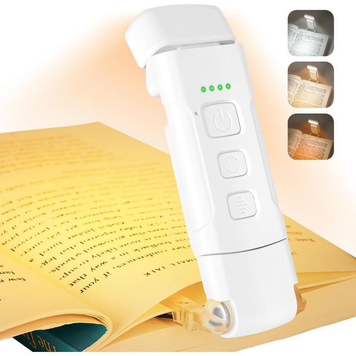 LED-лампа для читання з кліпсою, перезарядна, 3 режими температури кольору, USB, гнучка на 360°, для читання в ліжку, ідеально для книголюбів та дітей