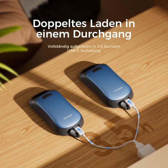 Електричні грілки для рук OCOOPA, 2 шт., водонепроникні IP45, ергономічні, 18 годин тепла, портативні, для відпочинку на природі, гольфу, кемпінгу, міського використання, Marineblau (темно-синій)