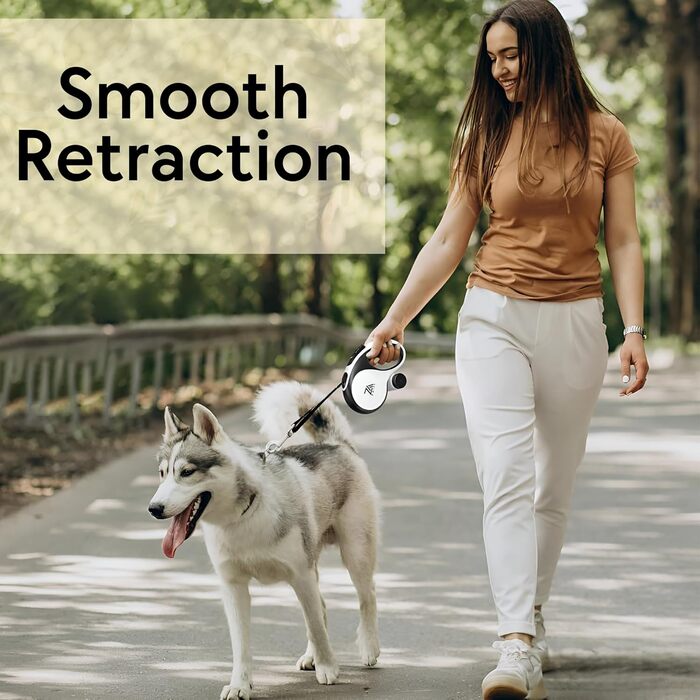 Висувна поводок для собак, 360°, 5 м міцного нейлону з гальмом однією рукою та фіксатором для тренувань та прогулянок, підходить для собак будь-якого розміру