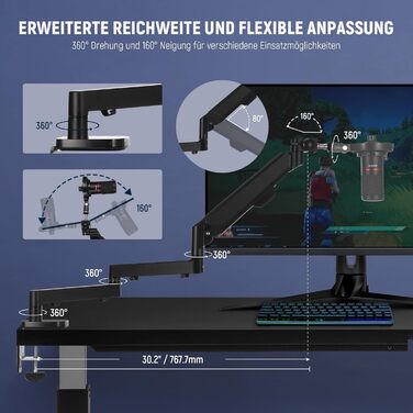 NEEWER Мікрофонний кріплення-тримач MS002 з низьким профілем, 360° обертання, для подкастів, геймінгу, стрімінгу, з каналом для кабелів та серветкою для чищення