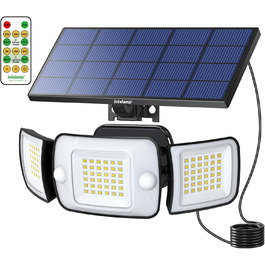 INTELAMP Solar Lights for Outdoors with Motion Sensor, 6000 mAh Solar with Remote Control, 1200LM, 270° Wide-Angle Solar Lights, IP65 Waterproof for Porch and Garages (1 Piece - 2.7M Cable)