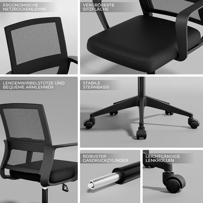 Офісне крісло Sukida, ергономічне, з підлокітниками, чорне