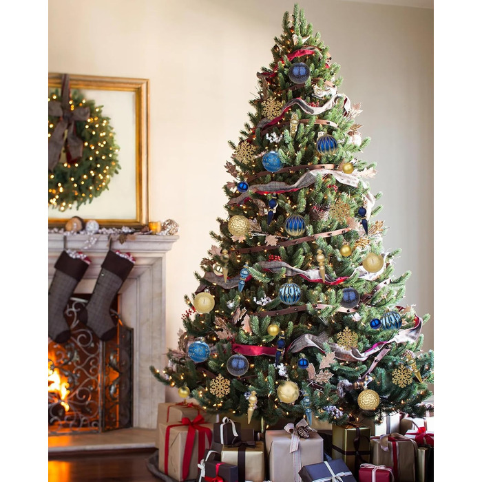 Набір прикрас для ялинки 92 шт. – Стійкі до пошкоджень ялинкові кулі блакитного та золотого кольорів – прикраси для ялинки, вінка, різдвяний декор