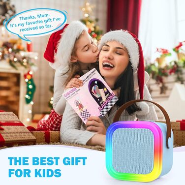 Портативна караоке-машина для дітей та дорослих з 2 бездротовими мікрофонами. Караоке-система з мікрофонами, блакитна. Подарунок для дівчаток віком 4-12 років.