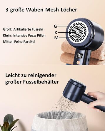 Машинка для видалення катишків 2000mAh: портативний, 6-лезовий, з LED-дисплеєм, Type-C, для одягу, меблів