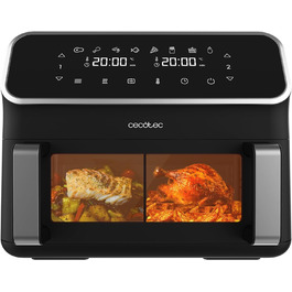 Cecotec Digital Hot Air Fryer 9L with Window - Air Fryer Cecofry Panoramic 9000. 2700W, movable divider, dual temperature, temperature from 80-200 ºC, 8 modes, multifunctional touch panel Black | Window 1 Basket 9 Liters + Divider | 12 Modes
