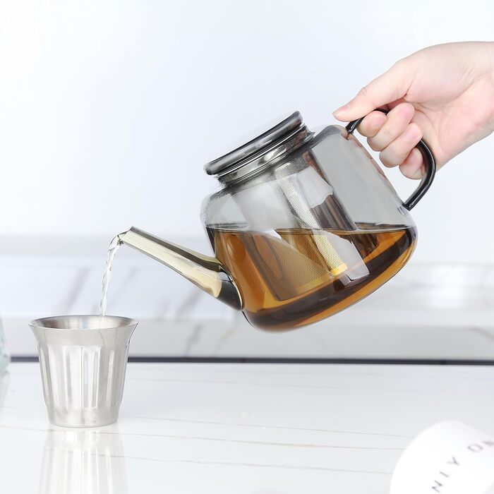 Скляний чайник Easyworkz з боросилікатного скла 1500 мл з вийманим ситом із нержавіючої сталі для листового, фруктового та трав'яного чаю (димчасто-сірий)
