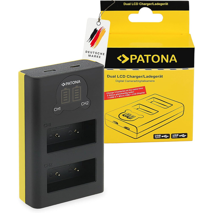 Зарядний пристрій Patona Dual LCD USB-C для акумуляторів Fujifilm NP-W126s/NP-W126 (X-T5, X-T50, X100VI, X-S10, X-T30, X-Pro3) з дисплеєм заряду + USB-кабель