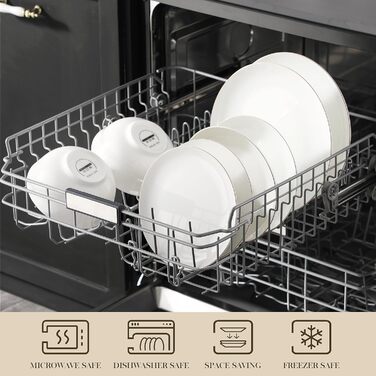 MALACASA Набір посуду 12 предметів для 4 осіб з кісткового фарфору, сучасний сервіз кремово-білого кольору, стійкий до подряпин, підходить для миття в посудомийній машині та для мікрохвильової печі, серія JERA Jera Білий 12 предметний набір посуду для 4 (