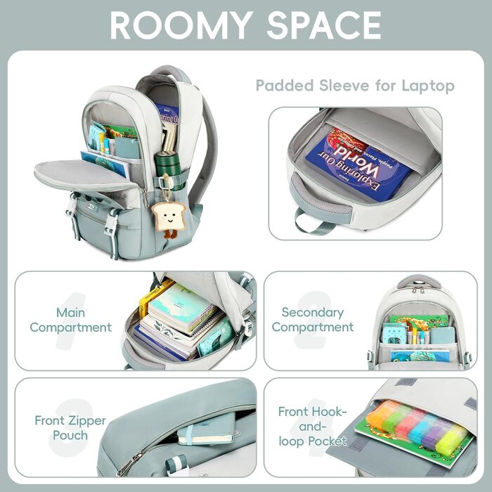 Шкільний рюкзак для дівчаток-підлітків, великий рюкзак для класу 5-12, стильний рюкзак-daypack з нейлону для гімназії, реального училища та університету, зелений