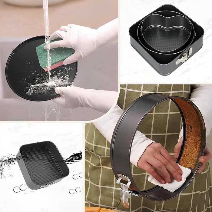 Набір форм для випічки: квадратні, круглі, серцеподібні, 20/22/24 см, знімний дно, антипригарне покриття