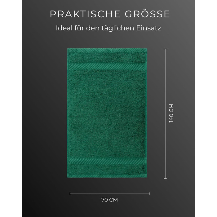 Набір махрових рушників 100% бавовна Oeko-TEX, 70x140 см, 600 г/м², поглинаючі та м'які з петлею для підвішування, зелені, 2 шт.