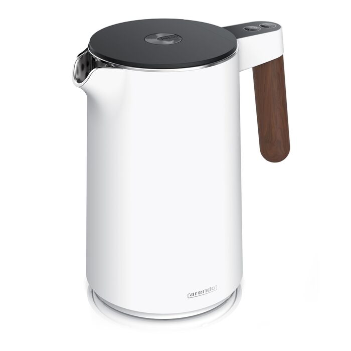 Набір Arendo: чайник та тостер - нержавіюча сталь. Чайник з регулюванням температури (45-100°C), функція підтримки тепла. Тостер на 4 тости з сенсорним дисплеєм, підставка для булочок. Матовий білий.