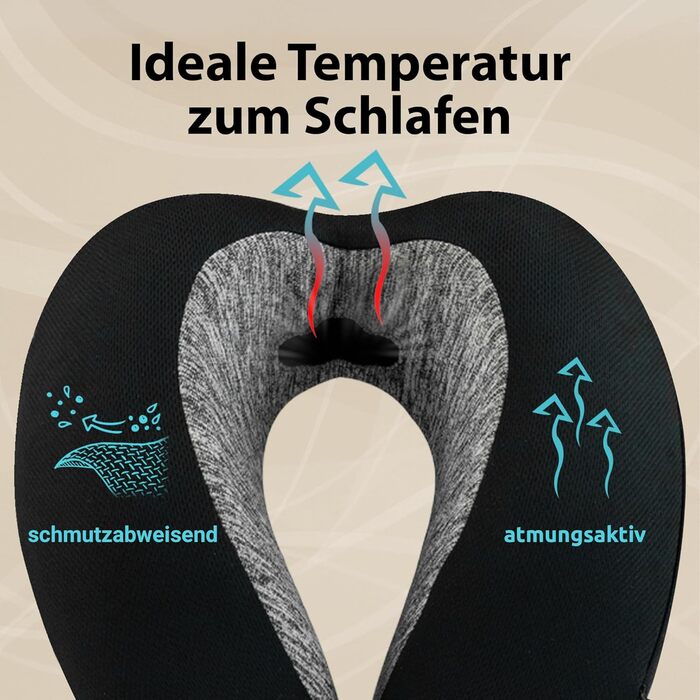 Подушка для шиї FlowZoom Dream Classic з регульованою підтримкою та знімним шнуром - подушка для подорожей у літак з піною Memory Foam - з чохлом та подарунковою упаковкою - Чорний