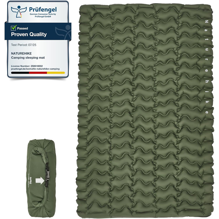 Килимок для кемпінгу Naturehike, Ultraleichte, Надувний, з інтегрованим насосом, для велосипедних походів та наметів, односпальний (з надувним мішком для зберігання, двоспальний)