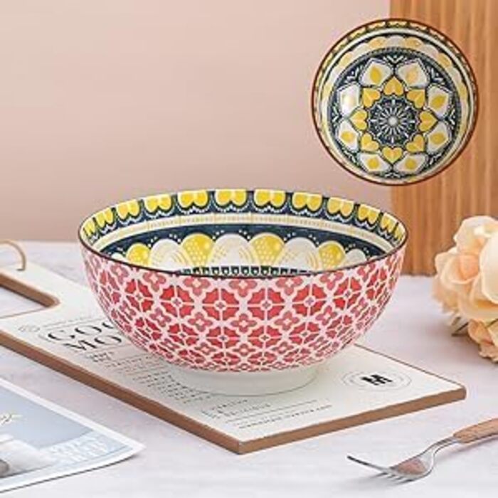 Набір салатників та супових мисок з порцеляни 3 шт. 1.45 л - 20 см, кольорові, для салату, супу, пасти, безпечні для мікрохвильовки та посудомийної машини