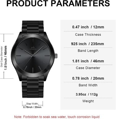 Годинник чоловічий LN LENQIN, водонепроникний, з нержавіючої сталі, кварцовий, аналоговий, чорний. Годинник для чоловіків, стильний аксесуар