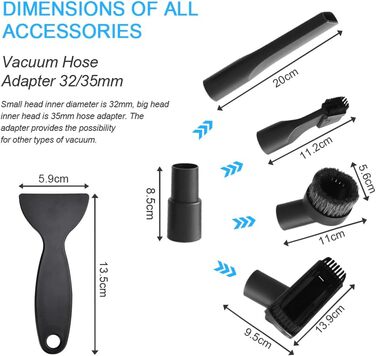 Набір насадок для пилососа BUZIFU 7 шт. 32-35 мм: для диванів, матраців, щілин. Сумісний з Kärcher, Miele, Siemens, AEG, Bosch, Panasonic, Philips