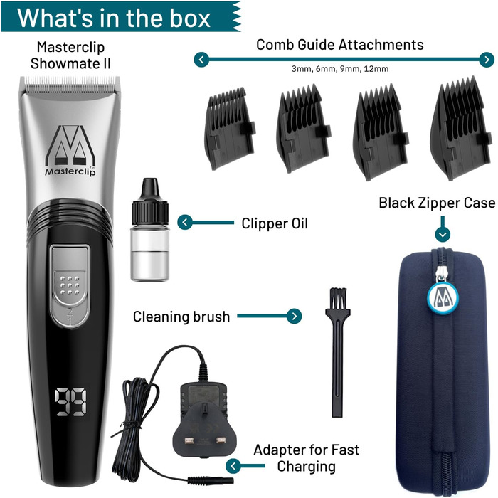 Машинка для стрижки шерсті собак Masterclip - тиха, професійна, бездротова, акумуляторна, для собак, котів та інших тварин (срібна)