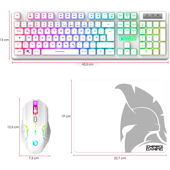 Ігровий набір клавіатури та миші EMPIRE GAMING Armor RF800 Wireless (QWERTZ, DE-layout) – бездротовий комплект з підсвічуванням RGB, 2.4GHz, 4800 DPI, з килимком для миші, сумісний з PC, PS4, PS5, Xbox One/Serie, Mac, білий