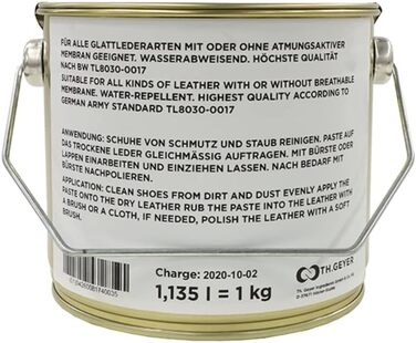 1kg Original German Armed Forces (Bundeswehr) Shoe Cream in Tin Bucket Leather Care Black BW 1kg=16.98EUR (1 Kg = 1.135 L, Black)