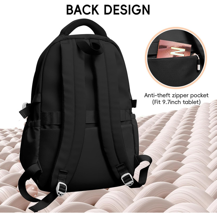 Шкільний рюкзак для дівчинки-підлітка 2025, рюкзак для школи/гімназії, рюкзак Kawaii для старшої школи з відділенням для 15.6' ноутбука, повсякденна шкільна сумка для подорожей, 22L, чорний