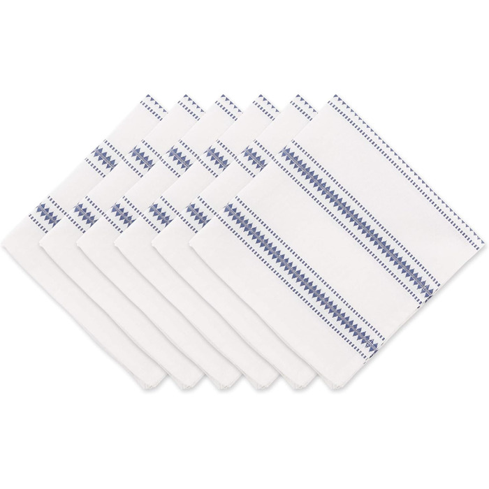 DII Zig Dobby Tabletop Collection, white cotton background with decorative stripes napkin set, blue (French Blue), 20