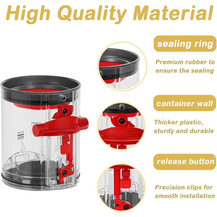 Dyson V10 & V12 Dust Bin Replacement - Large Capacity Container Accessory for Dyson V10 Absolute/Animal/Slim (Part No. 969509-01)