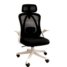 Ергономічне крісло для офісу: регульовані підлокітники, 3D-підголовник та поперекова підтримка, функція гойдання та нахилу (білий та чорний)