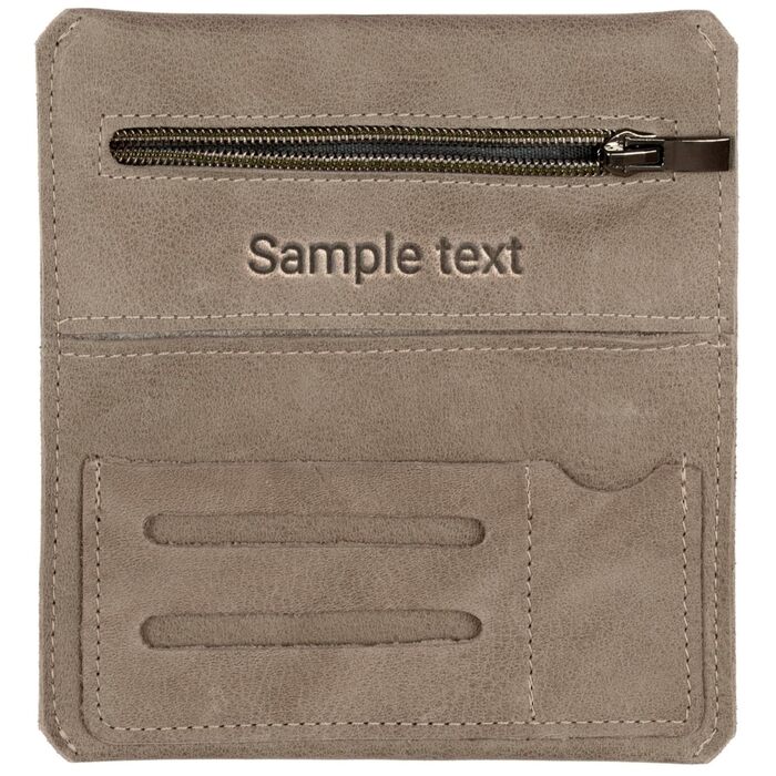 Simaru Personalized Tobacco Pouch with Engraving from Leather for 30g Tobacco Bag, Genuine Leather Roller Pouch incl. Filter Compartment and Pouch Holder (Dark Gray) (Light Gray Engraving)