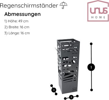 Стійка для парасоль з піддоном для води, 4 гачки, 16x16x49 см, сіра, UNUS